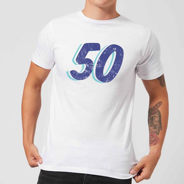 50 Distressed Men's T-Shirt - White - XL - Weiß on Productcaster.