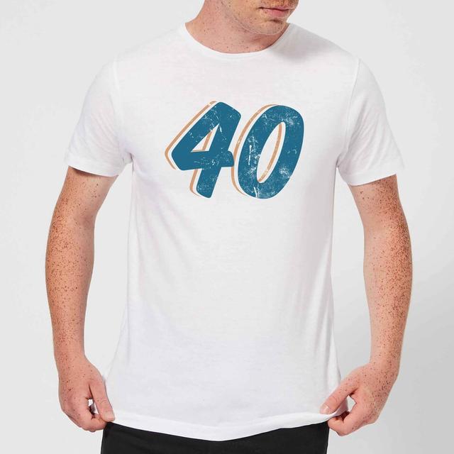 40 Distressed Men's T-Shirt - White - L - Weiß on Productcaster.