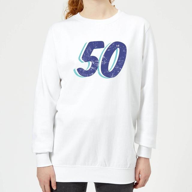 50 Distressed Women's Sweatshirt - White - S - White on Productcaster.