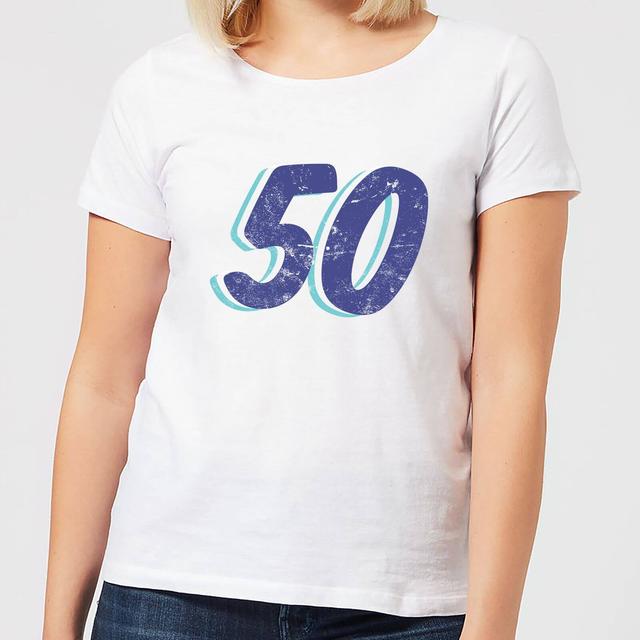 50 Distressed Women's T-Shirt - White - M - Weiß on Productcaster.