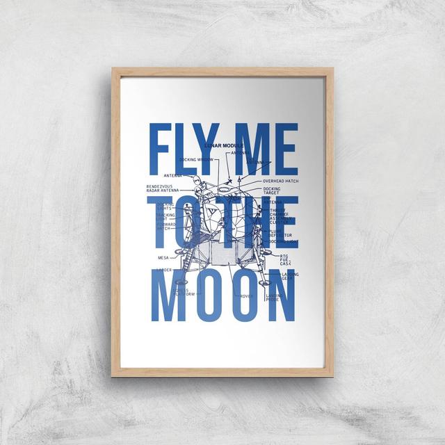 Fly Me To The Moon Blue Print Art Print - A2 - Wooden Frame on Productcaster.