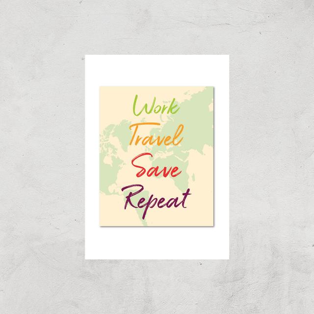 Work Travel Save Repeat Map Background Art Print - A2 - Print Only on Productcaster.