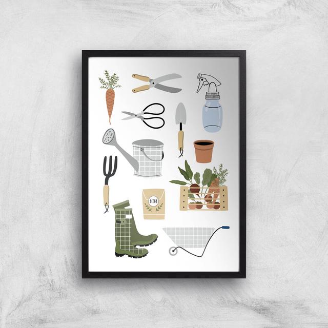 Garden Items Art Print - A3 - Black Frame on Productcaster.