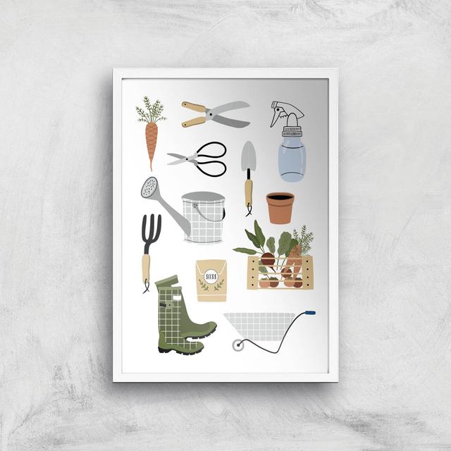 Garden Items Art Print - A2 - White Frame on Productcaster.