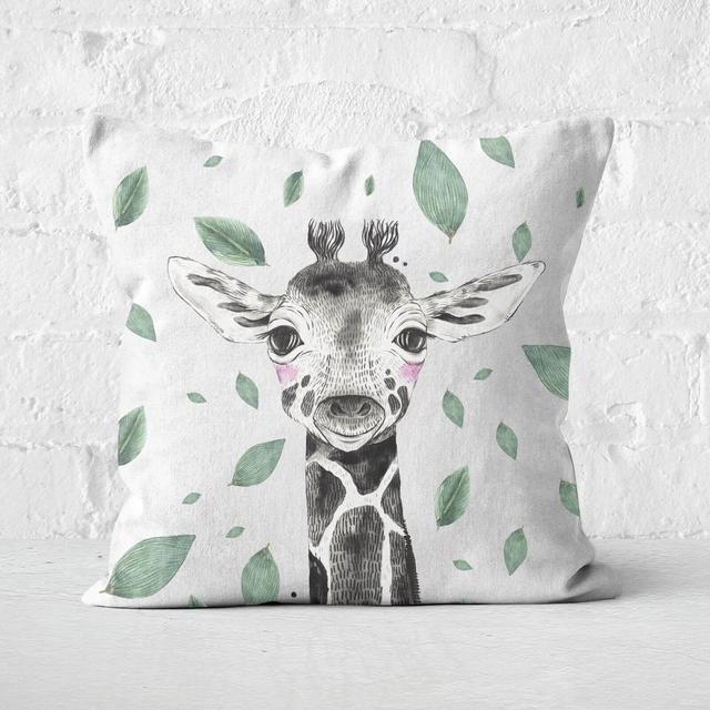 Giraffe And Leaves Square Cushion - 50x50cm - Soft Touch on Productcaster.