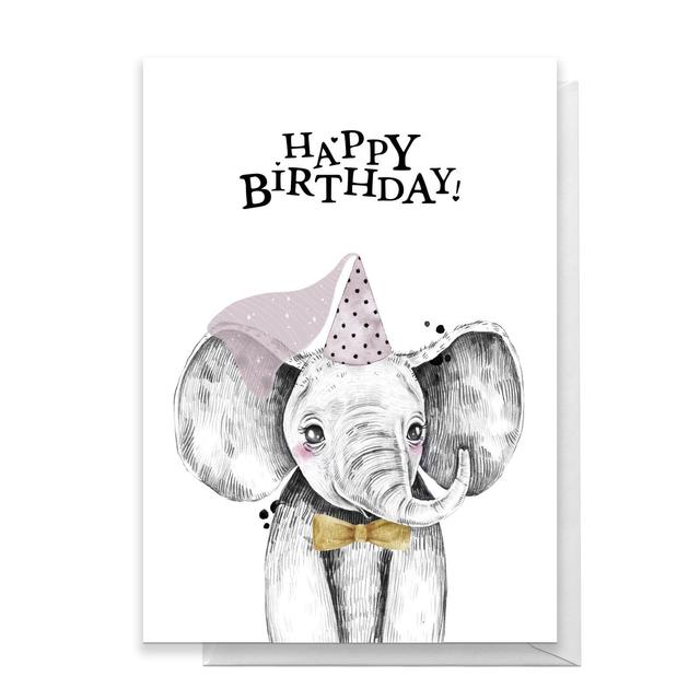 Happy Birthday Elephant Hat Greetings Card - Large Card on Productcaster.