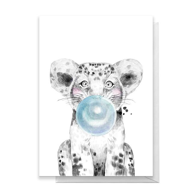 Lion Cub Blue Bubblegum Greetings Card - Standard Card on Productcaster.