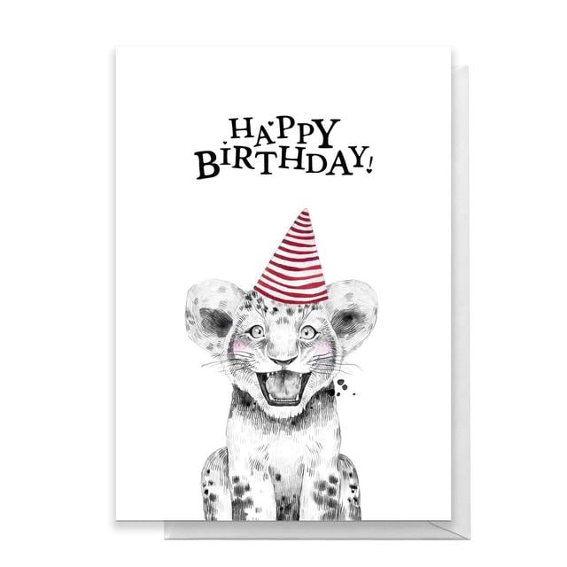 Happy Birthday Lion Cub Hat Greetings Card - Large Card on Productcaster.