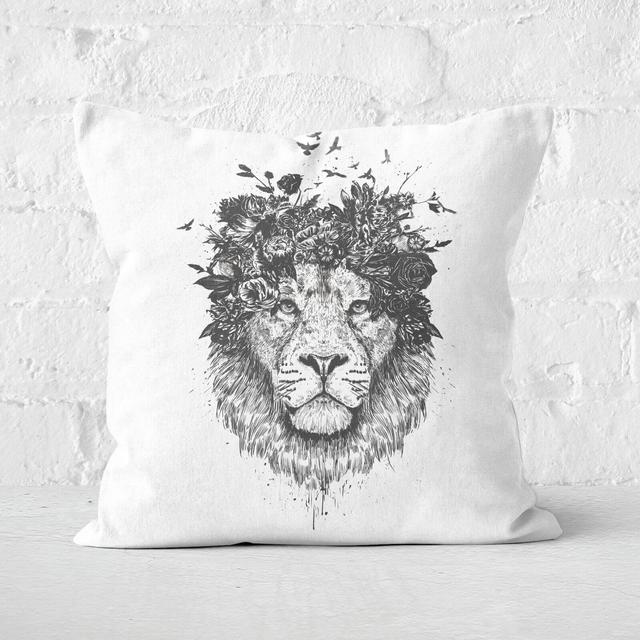 Floral Lion Black & White Cushion Square Cushion - 60x60cm - Soft Touch on Productcaster.