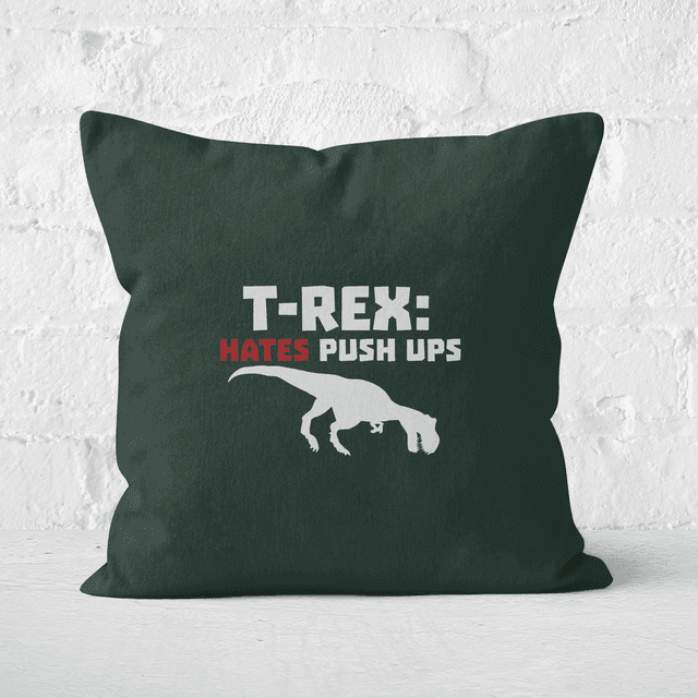 T-Rex Hates Pushups (white) Square Cushion - 50x50cm - Soft Touch on Productcaster.