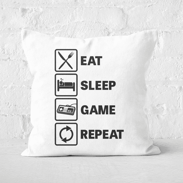 Eat Sleep Game Repeat Square Cushion - 60x60cm - Soft Touch on Productcaster.