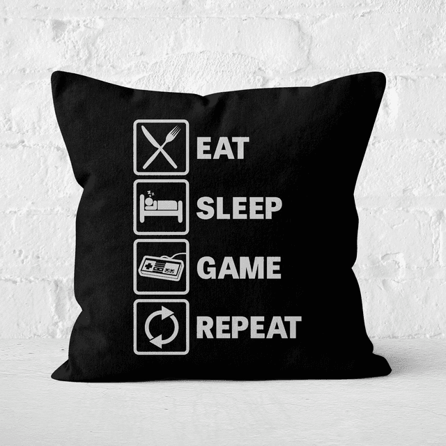 Eat Sleep Game Repeat Square Cushion - 40x40cm - Soft Touch on Productcaster.