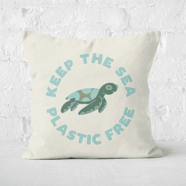 Earth Friendly Keep The Sea Plastic Free Square Cushion - 40x40cm - Soft Touch on Productcaster.