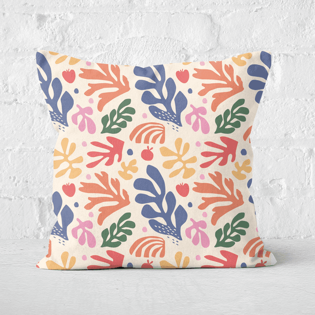 Pressed Flowers Nude Rainbow Leaves Square Cushion - 40x40cm - Soft Touch on Productcaster.