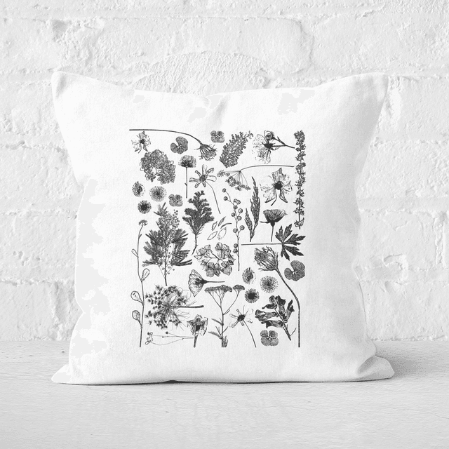 Pressed Flowers Monochrome All Over Flower Print Square Cushion - 60x60cm - Soft Touch on Productcaster.