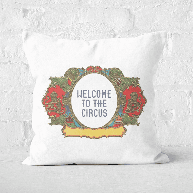 Pressed Flowers Welcome To The Circus Wide Emblem Square Cushion - 50x50cm - Soft Touch on Productcaster.