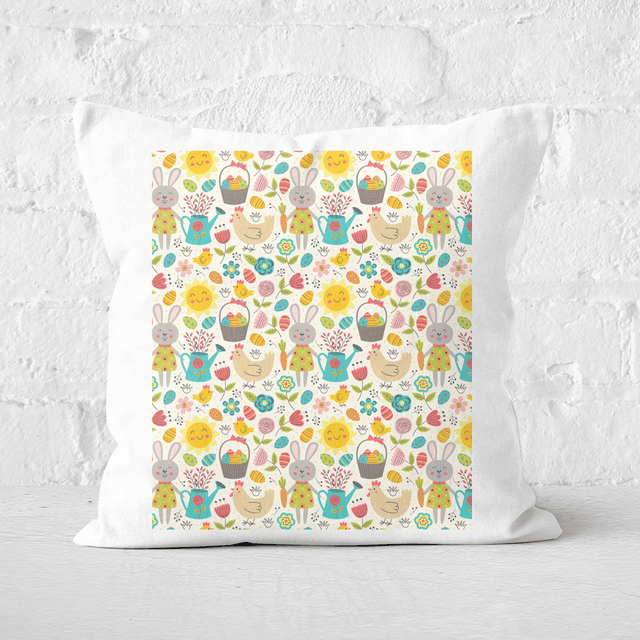 Pressed Flowers Spring Easter Egg Hunt Square Cushion - 60x60cm - Soft Touch on Productcaster.