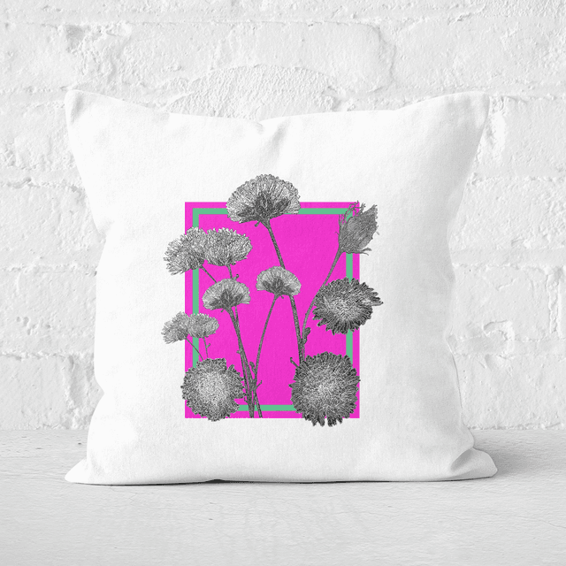 Pressed Flowers Hot Tones Framed Sketched Flowers Square Cushion - 40x40cm - Soft Touch on Productcaster.