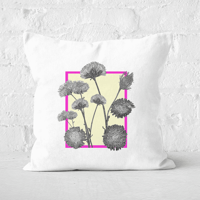 Pressed Flowers Feminine Tones Framed Sketched FLowers Square Cushion - 50x50cm - Soft Touch on Productcaster.