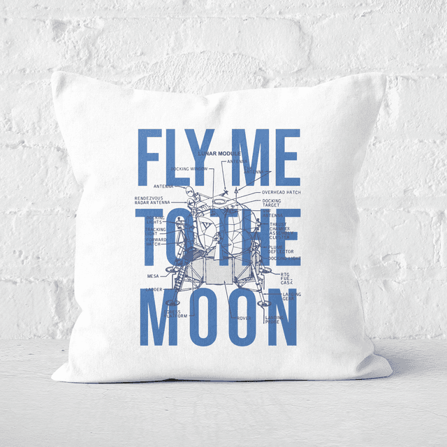 Fly Me To The Moon Blue Print Square Cushion - 60x60cm - Soft Touch on Productcaster.