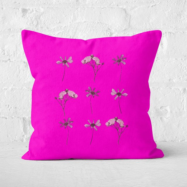 Pressed Flowers Hot Tones Trio Flower Print Square Cushion - 40x40cm - Soft Touch on Productcaster.