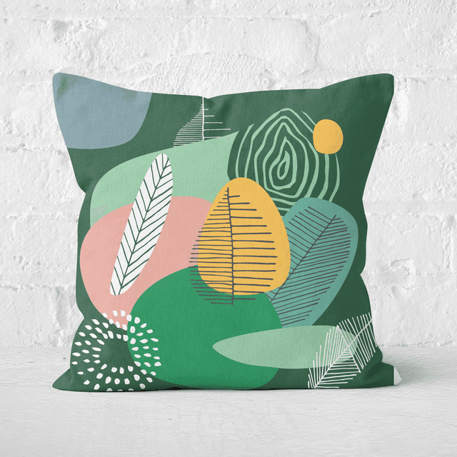 Earth Friendly Abstract Leaves And Feathers Square Cushion - 60x60cm - Soft Touch on Productcaster.