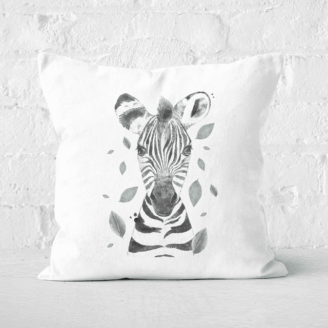 Pressed Flowers Zebra And Leaves Square Cushion - 40x40cm - Soft Touch on Productcaster.