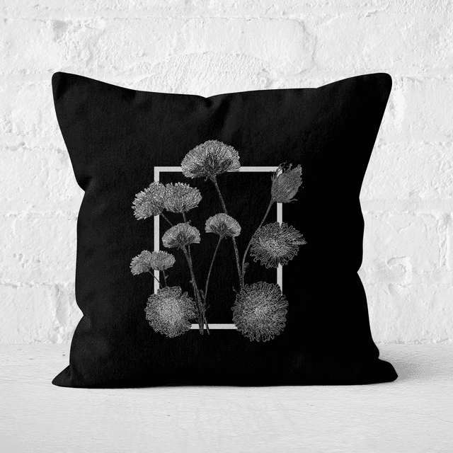 Pressed Flowers Monochrom Framed Sketched Flowers Square Cushion - 50x50cm - Soft Touch on Productcaster.