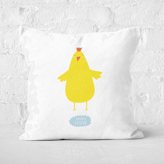 Pressed Flowers Happy Easter Chicken Square Cushion - 50x50cm - Soft Touch on Productcaster.