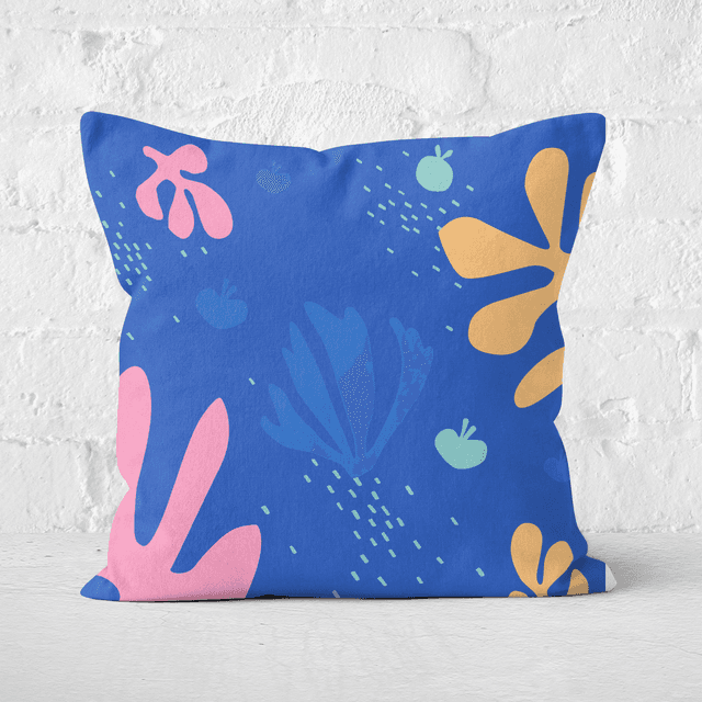 Pressed Flowers Under The Sea Print Square Cushion - 50x50cm - Soft Touch on Productcaster.