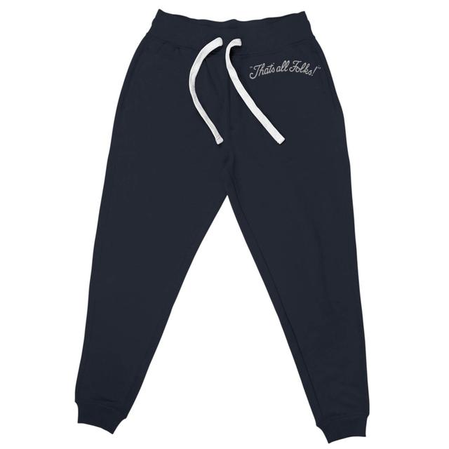 Looney Tunes That's All Folks Embroidered Unisex Joggers - Navy - XL on Productcaster.