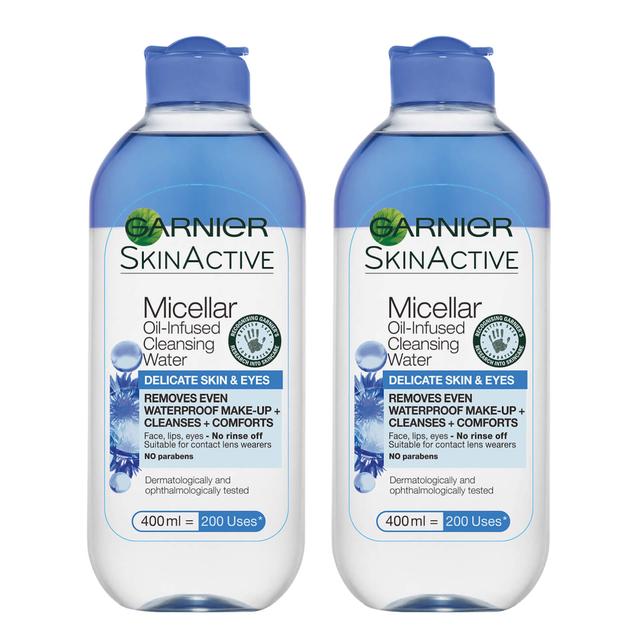 Garnier Micellar Water Facial Cleanser Delicate Skin and Eyes 400ml Duo Pack on Productcaster.