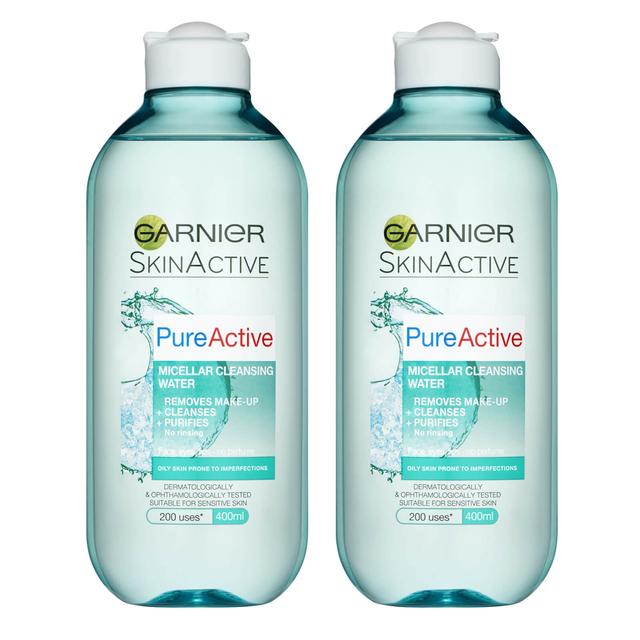 Garnier Pure Active Micellar Water Facial Cleanser Oily Skin 400ml Duo Pack on Productcaster.