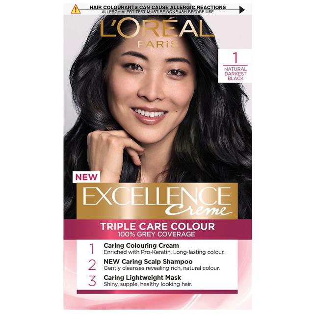 L'Oréal Paris Excellence Crème Permanent Hair Dye (Various Shades) - 1 Natural Darkest Black on Productcaster.