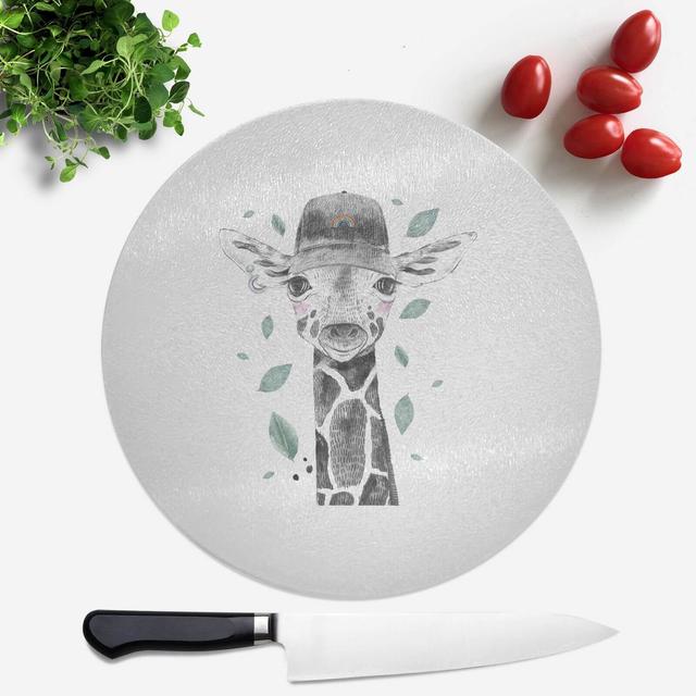 Pressed Flowers Rainbow Giraffe Round Chopping Board on Productcaster.