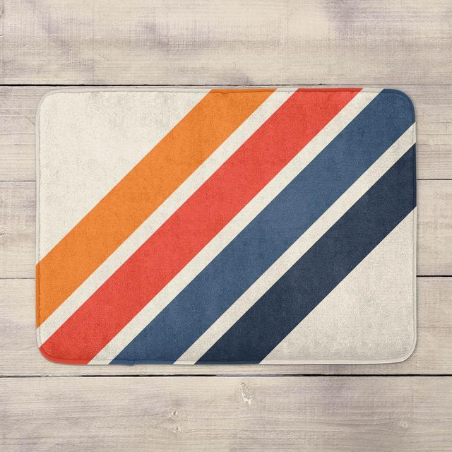 Blue Orange Retro Stripes Bath Mat on Productcaster.