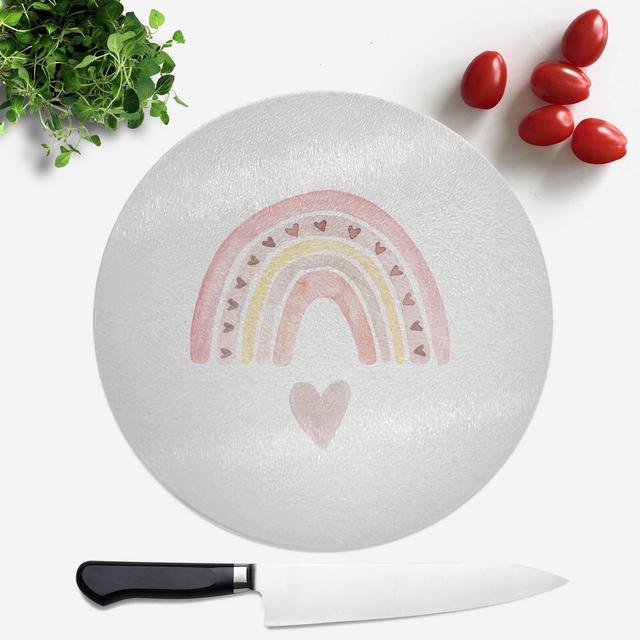 Watercolour Rainbow And Heart Round Chopping Board on Productcaster.