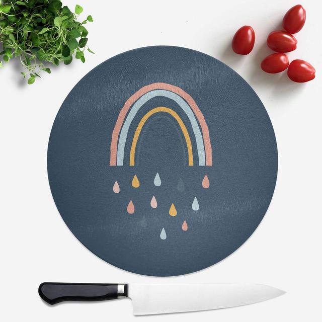 Rainbow And Rain Fall Round Chopping Board on Productcaster.