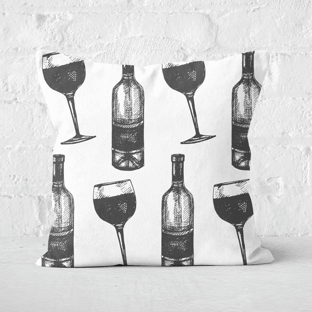 Red Wine And Bottle Square Cushion - 40x40cm - Soft Touch on Productcaster.