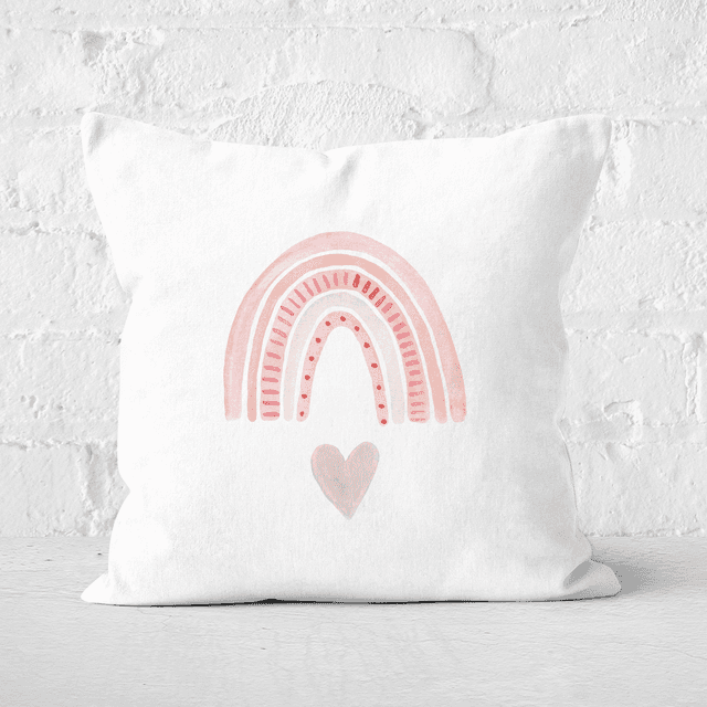 Pink Heart And Rainbow Square Cushion - 40x40cm - Soft Touch on Productcaster.