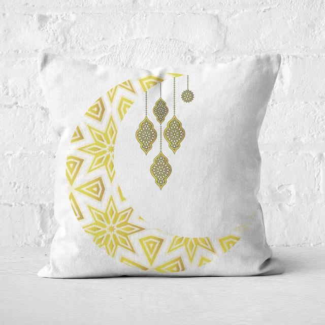 Eid Mubarak Patterned Moon And Lamps Square Cushion - 50x50cm - Soft Touch on Productcaster.