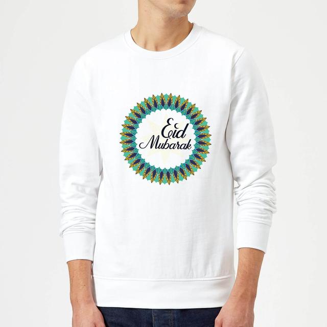 Eid Mubarak Peacock Coloured Wreath Sweatshirt - White - L - Weiß on Productcaster.