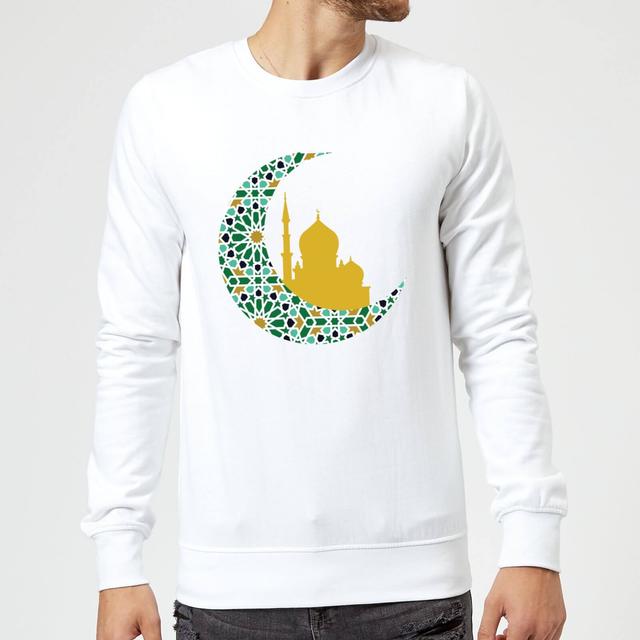 Eid Mubarak Patterned Moon And Golden Skyline Sweatshirt - White - XXL - Weiß on Productcaster.