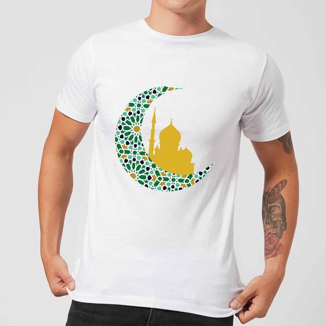 Eid Mubarak Patterned Moon And Golden Skyline Men's T-Shirt - White - M - Weiß on Productcaster.