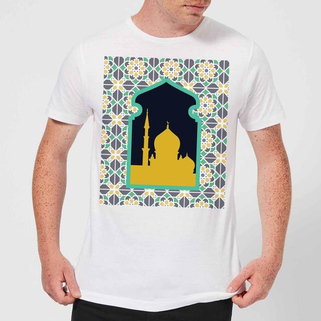 Eid Mubarak Earth Tone Print And Window Frame Men's T-Shirt - White - M - Weiß on Productcaster.