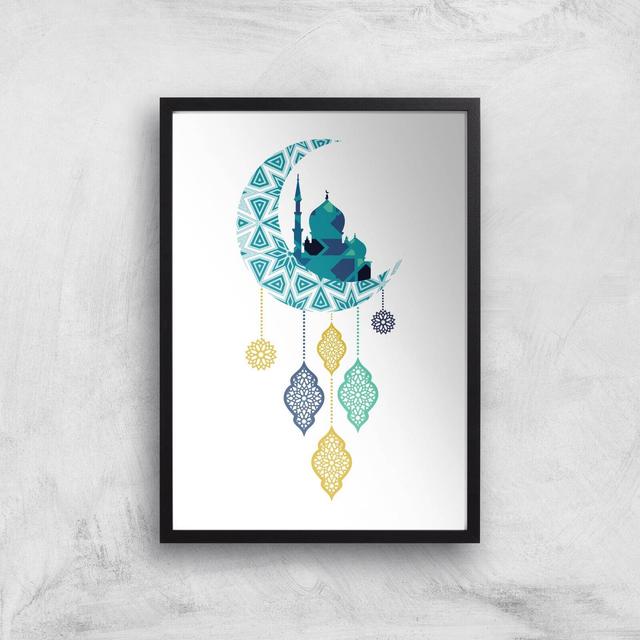 Eid Mubarak Moon Charm Giclee Art Print - A3 - Black Frame on Productcaster.