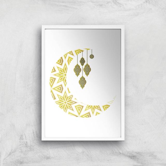 Eid Mubarak Pattern Moon And Lamps Giclee Art Print - A2 - White Frame on Productcaster.