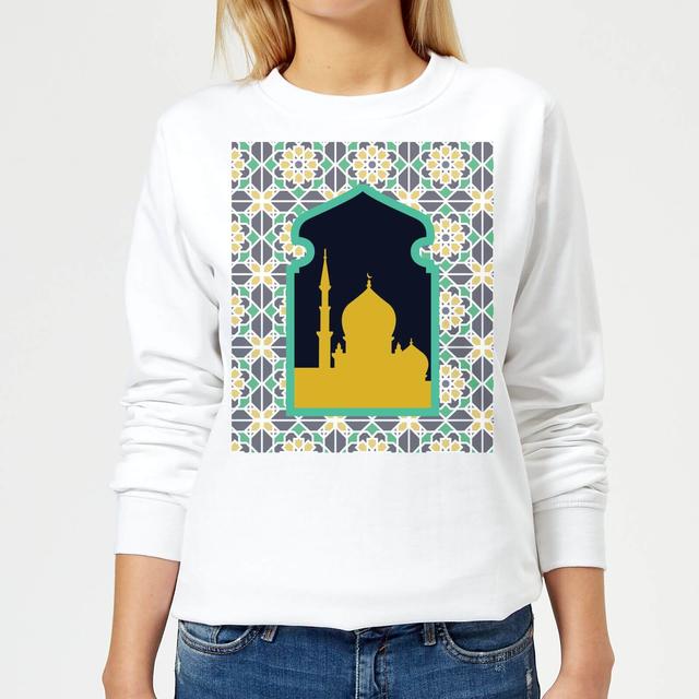 Eid Mubarak Earth Tone Print And Window Frame Women's Sweatshirt - White - M - Weiß on Productcaster.