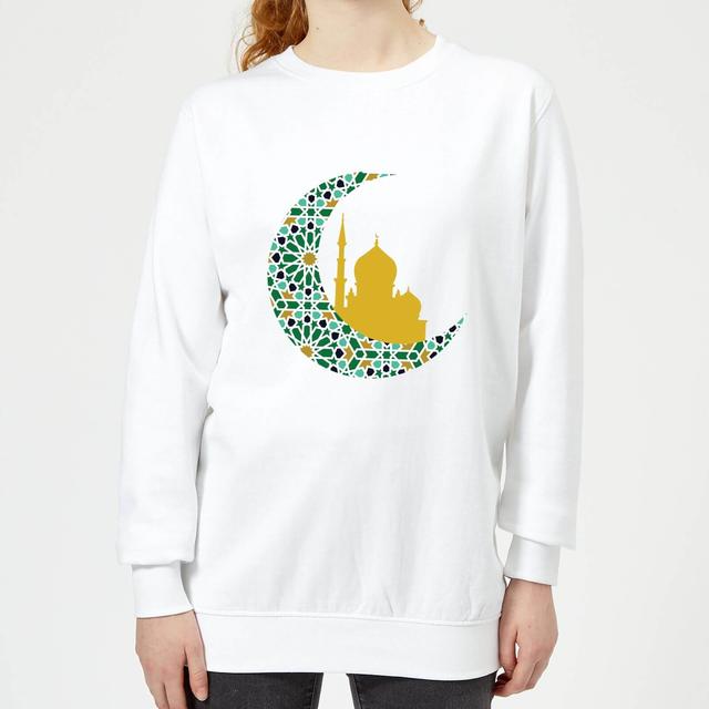 Eid Mubarak Patterned Moon And Golden Skyline Women's Sweatshirt - White - XXL - Weiß on Productcaster.