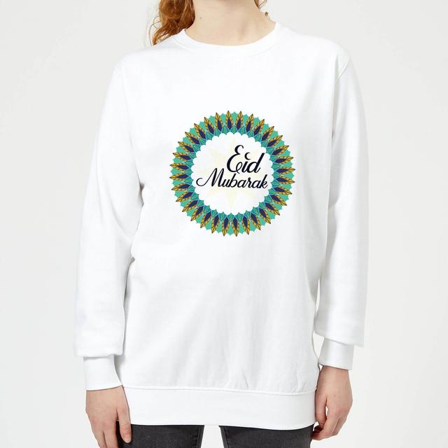 Eid Mubarak Peacock Coloured Wreath Women's Sweatshirt - White - S - White on Productcaster.